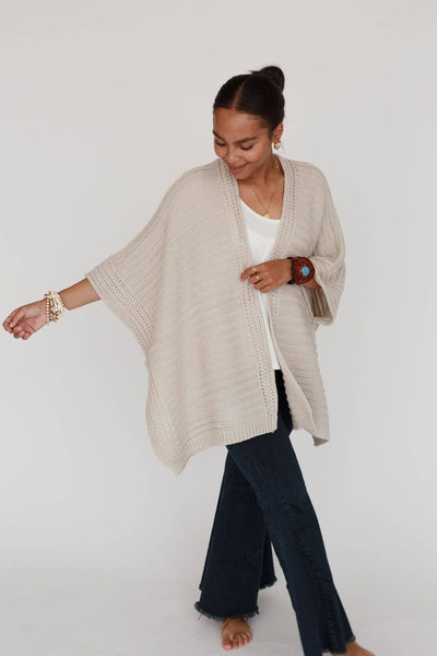 So Deserving Knit Ruana - Oatmeal: OS