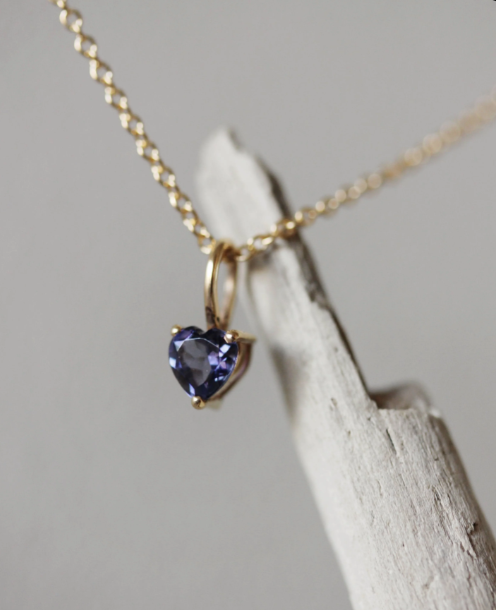 Tiny Iolite Heart Necklace