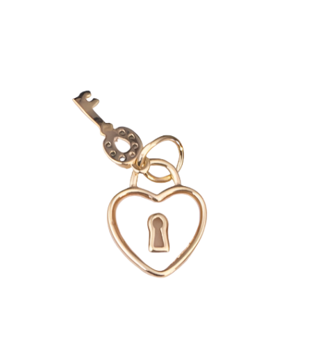 Gold Filled Enamel Key & Heart Pendant